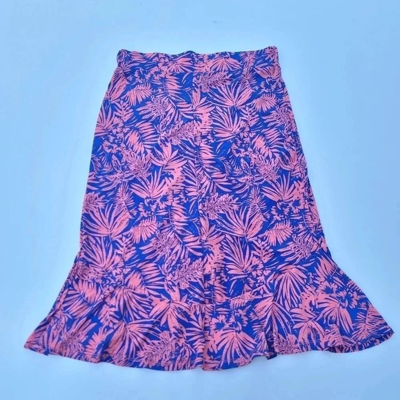 NWT AMANA Women's Floral Wrap Skirt Stretch Ruffle Pink Blue Elastic Waist sz L - Picture 4 of 9